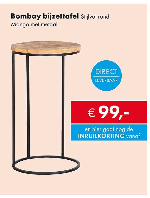 Bombay bijzettafel Stijlvol rond. Mango met metaal.