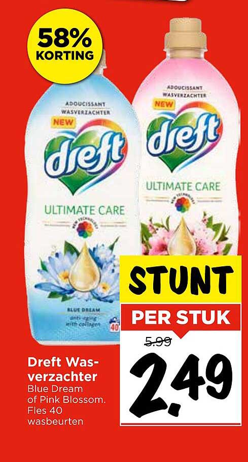 Dreft Wasverzachter Blue Dream of Pink Blossom. Fles 40 wasbeurten