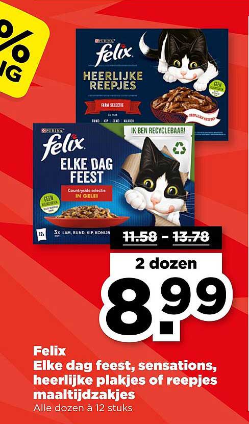 Felix Elke dag feest, sensations, heerlijke plakjes of reepjes maaltijdzakjes