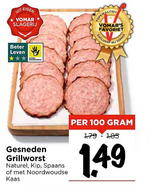 Gesneden Grillworst - Natuur, Kip, Spaans of met Noordwoudse Kaas