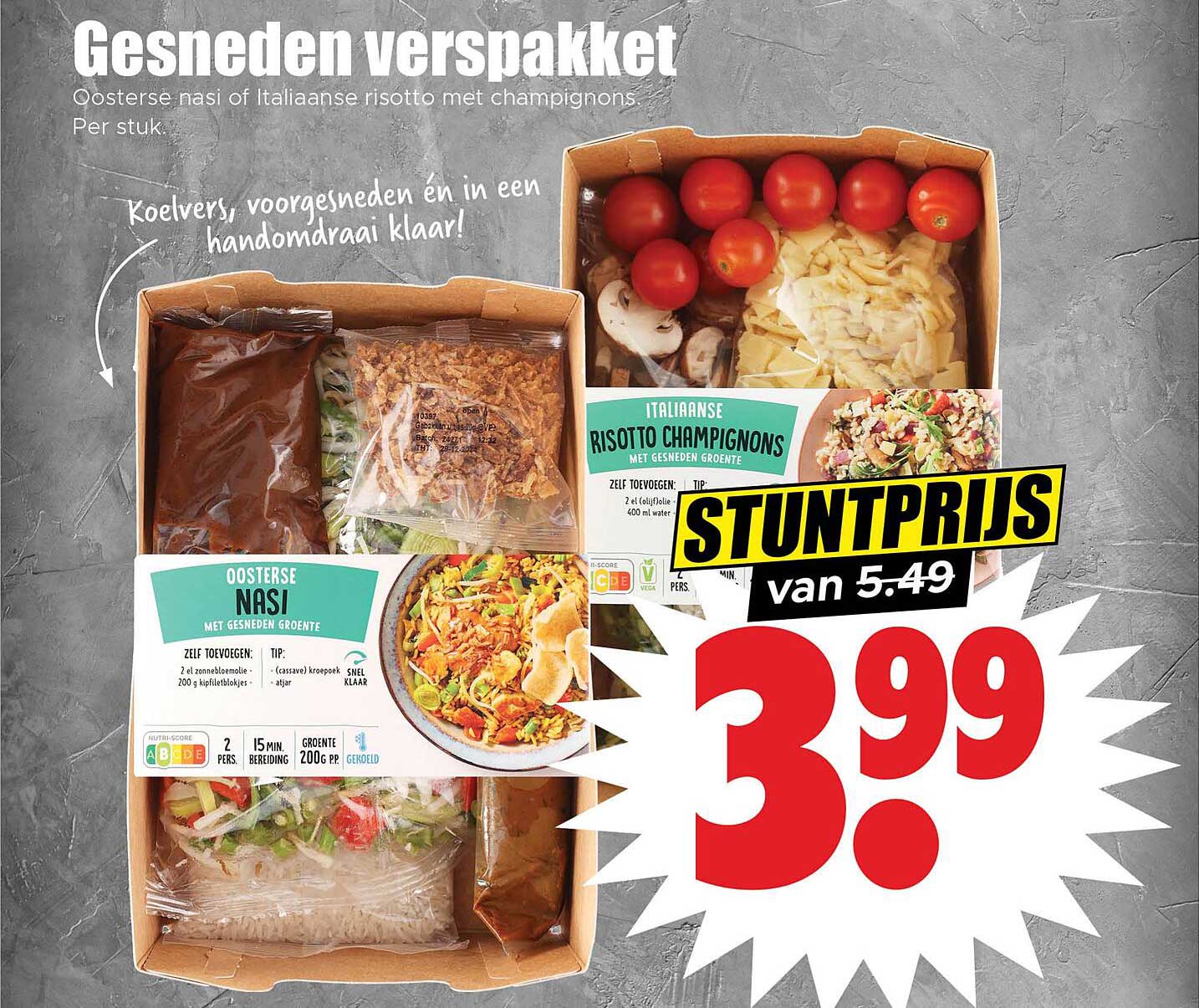 Gesneden verspakket: Oosterse nasi of Italiaanse risotto met champignons