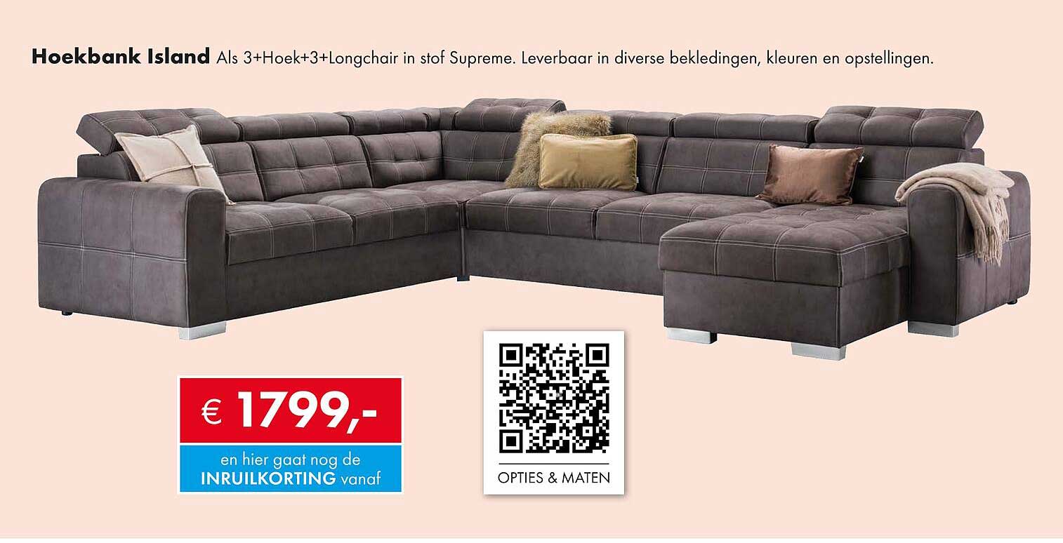 Hoekbank Island Als 3+Hoek+3+Longchair in stof Supreme.