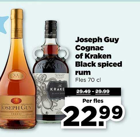 Joseph Guy Cognac of Kraken Black spiced rum 70 cl