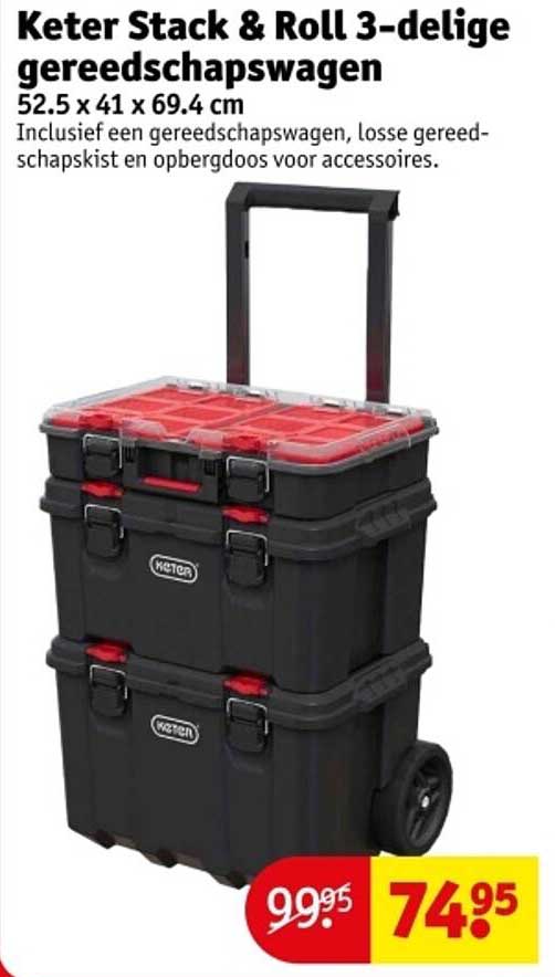 Keter Stack & Roll 3-delige gereedschapswagen