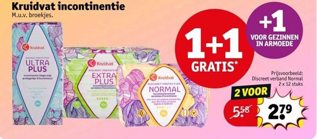 Kruidvat incontinentie M.u.v. broekjes 1+1 GRATIS