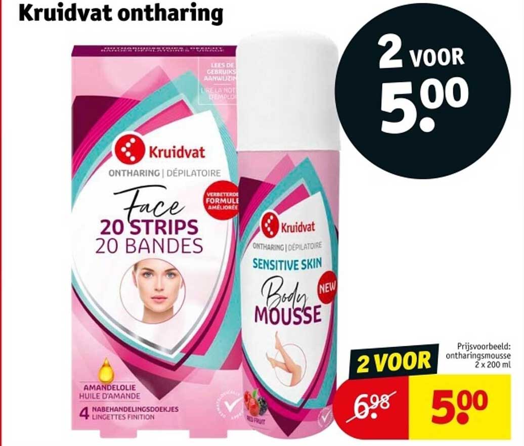 Kruidvat ontharing Face 20 Strips en Sensitive Skin Body Mousse