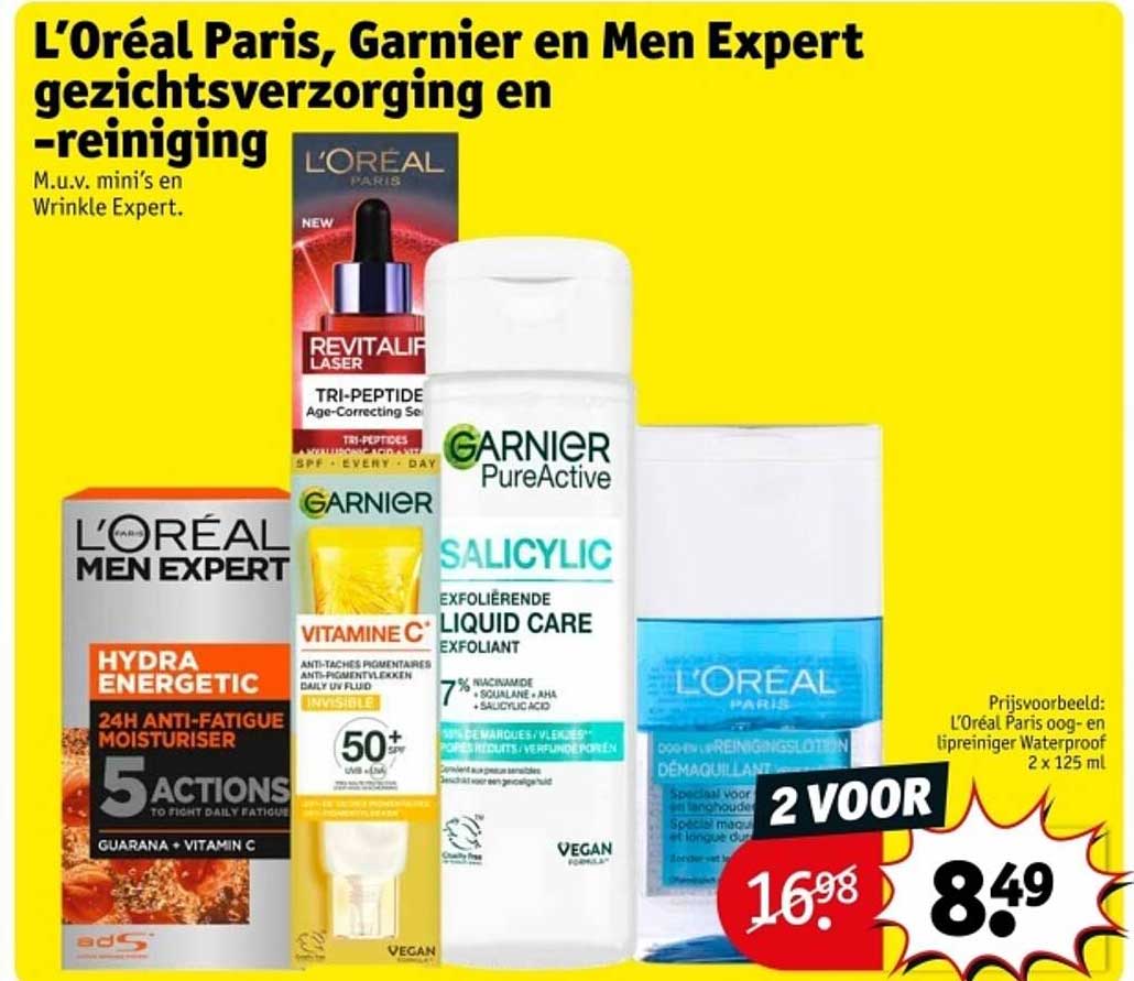 L’Oréal Paris, Garnier en Men Expert gezichtsverzorging en -reiniging
