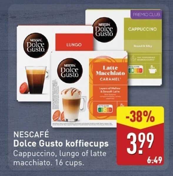 NESCAFÉ Dolce Gusto koffiecups Cappuccino, lungo of latte macchiato. 16 cups.
