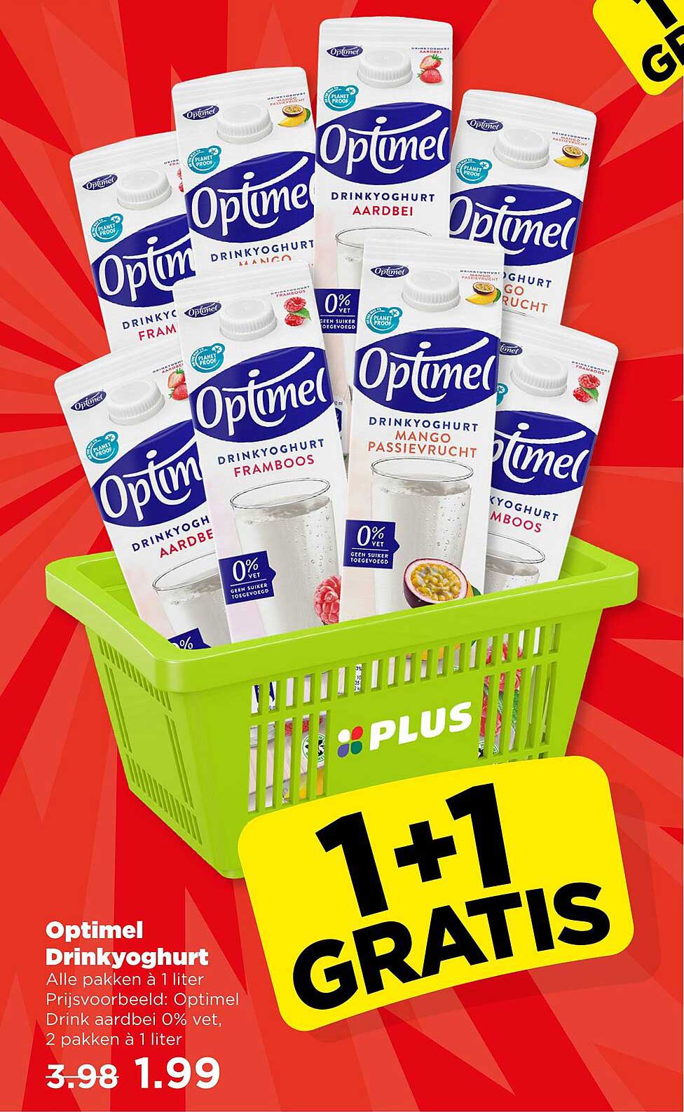 OptiMel Drinkyoghurt 1 liter - 1+1 GRATIS