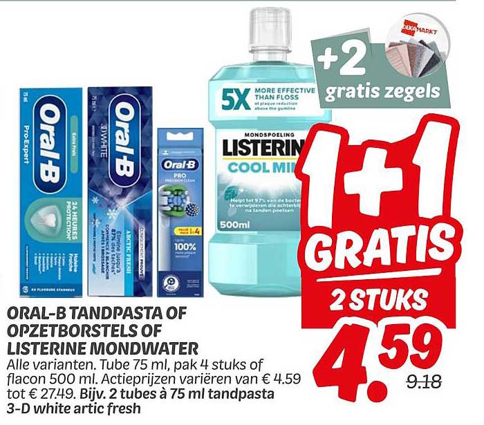 ORAL-B TANDPASTA OF OPZETBORSTELS OF LISTERINE MONDWATER