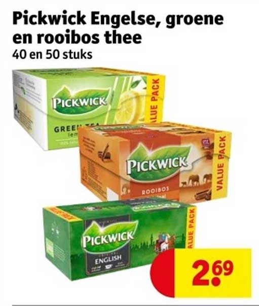 Pickwick Engelse, groene en rooibos thee 40 en 50 stuks