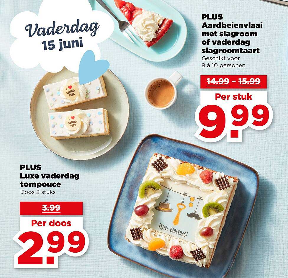 PLUS Aardbeienvlaai met slagroom of vaderdag slagroomtaart geschikt voor 9 à 10 personen