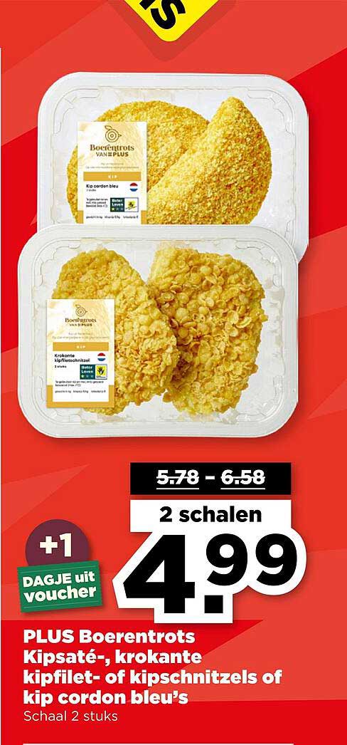 PLUS Boerenbrots Kipsaté-, krokante kipfilet- of kipschnitzels of kip Cordon bleu’s