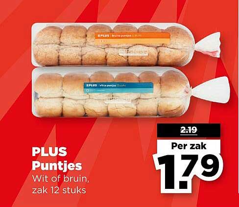 PLUS Puntjes Wit of bruin, zak 12 stuks