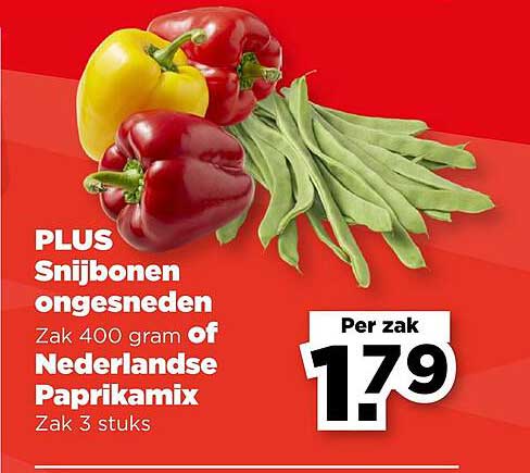 PLUS Snijbonen ong gesneden Zak 400 gram of Nederlandse Paprikamix Zak 3 stuks