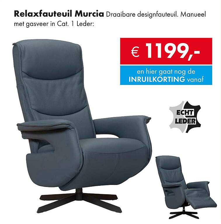 Relaxfauteuil Murcia Draaibare designfauteuil. Manueel met gasveer in Cat. 1 Leder: