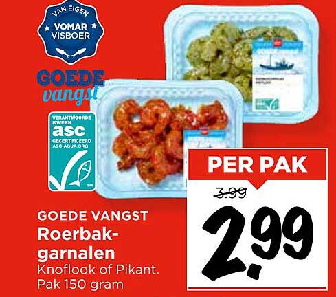 Roerbak-garnalen Knoflook of Pikant. Pak 150 gram