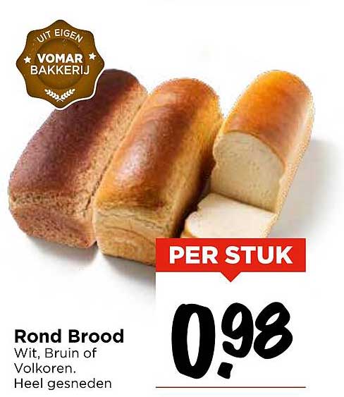 Rond Brood Wit, Bruin of Volkoren. Heel gesneden