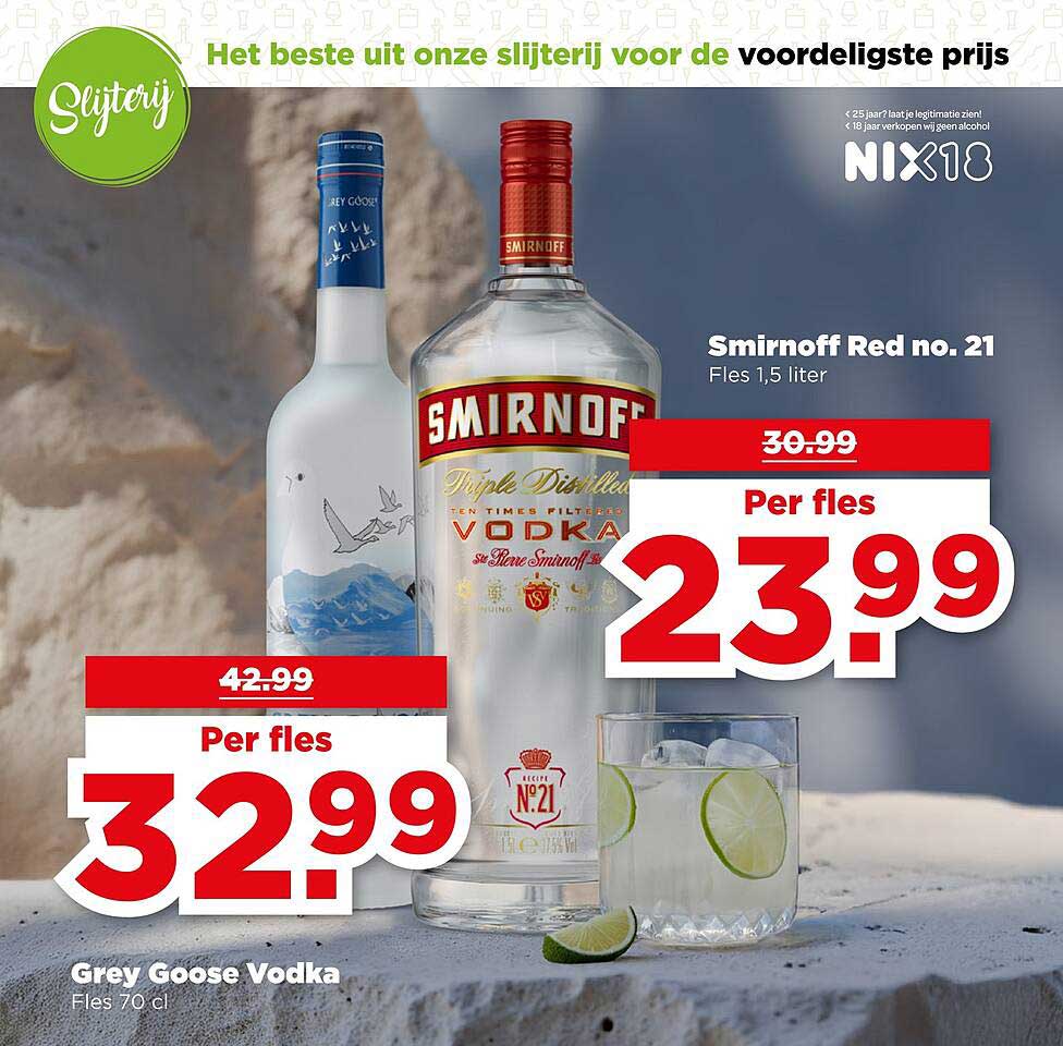 Smirnoff Red no. 21 Fles 1,5 liter en Grey Goose Vodka Fles 70 cl