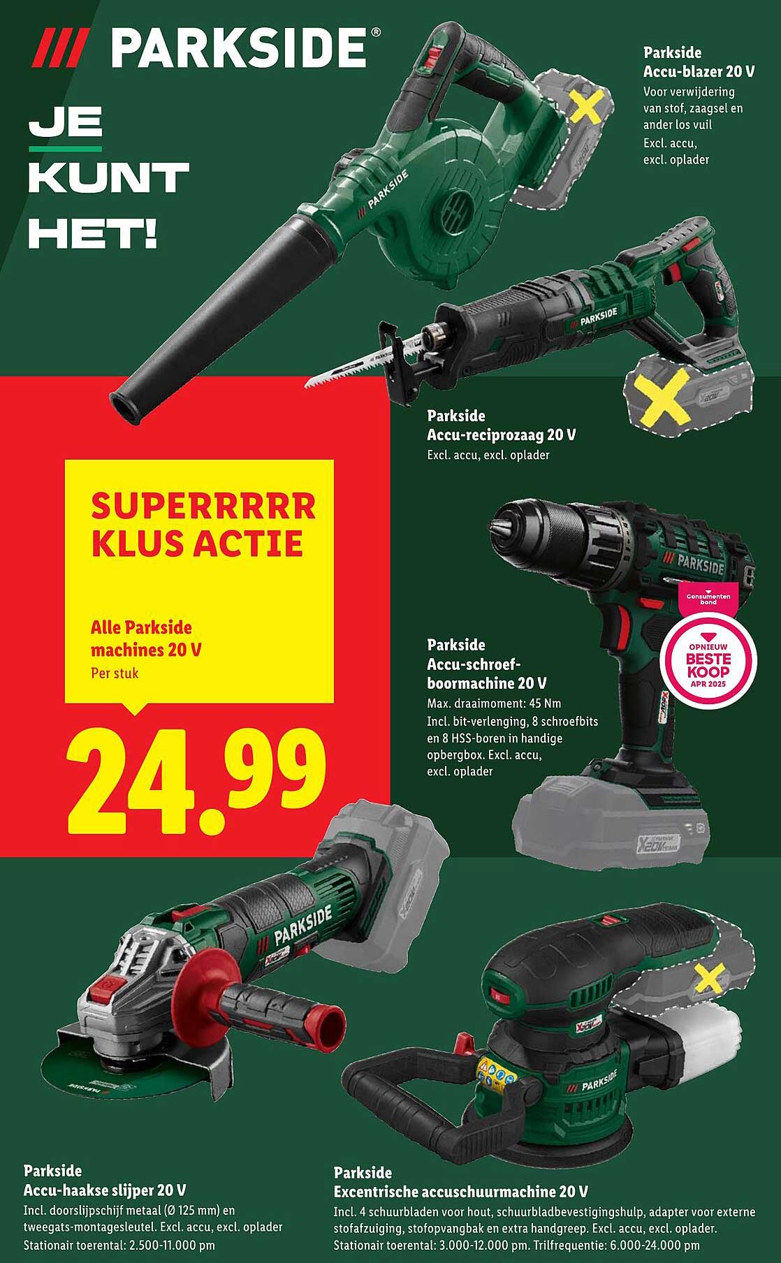 SUPERrrrrr KLUS ACTIE - Alle Parkside machines 20 V Per stuk