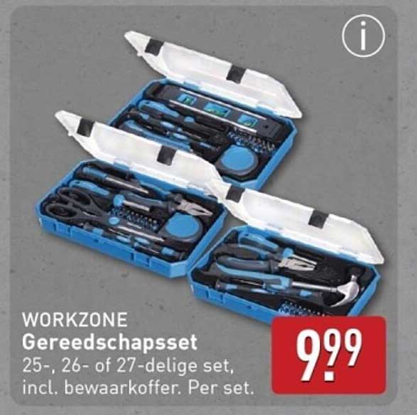 WORKZONE Gereedschapset 25-, 26- of 27-delige set, incl. bewaarkoffer. Per set.