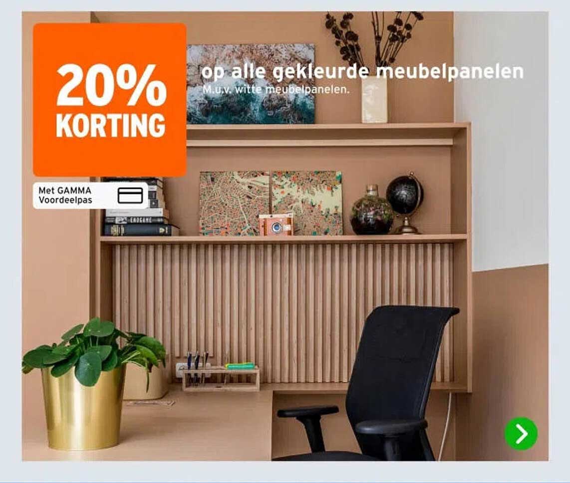 20% korting op alle gekleurde meubelpanelen