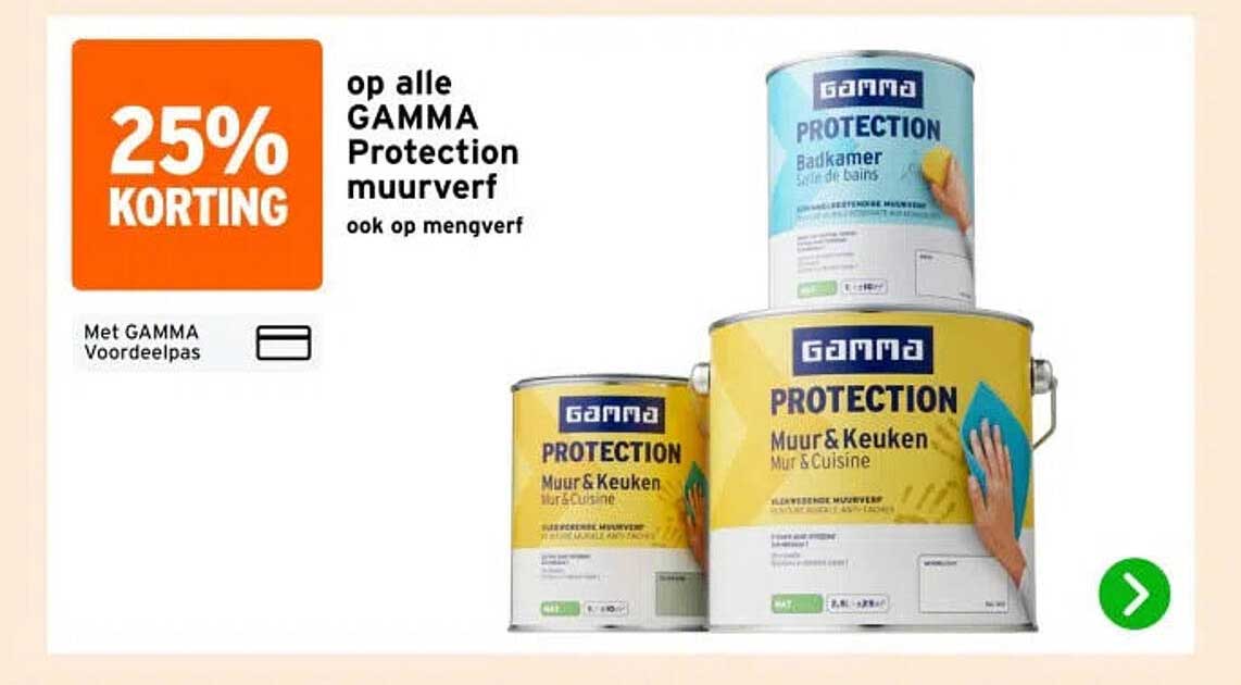 25% KORTING op alle GAMMA Protection muurverf ook op mengverf
