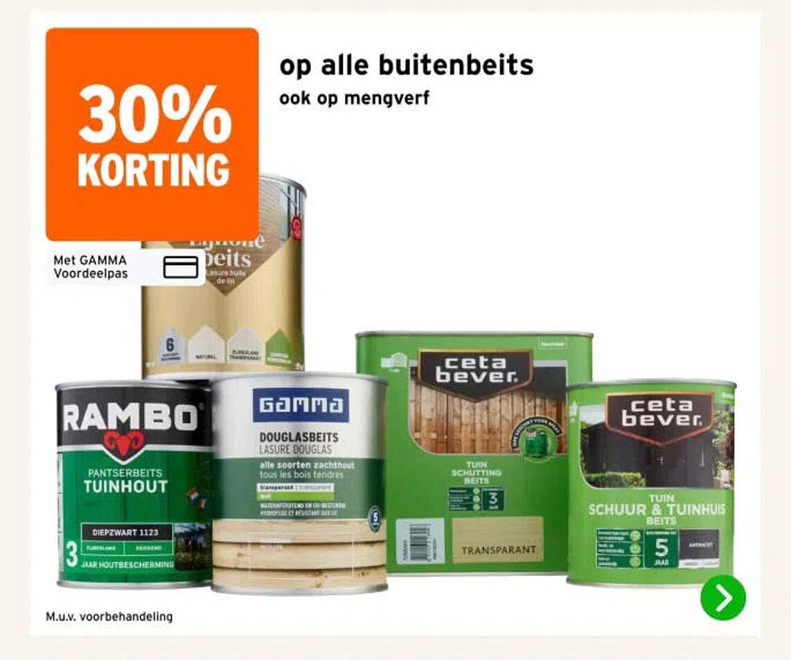 30% KORTING op alle buitenbeits ook op mengverf