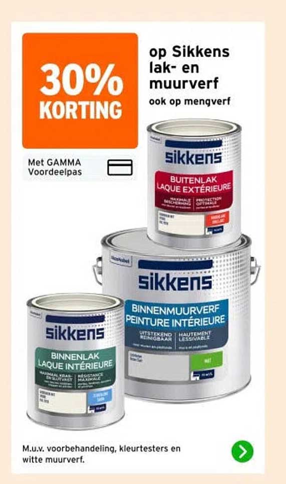 30% korting op Sikkens lak- en muurverf ook op mengverf