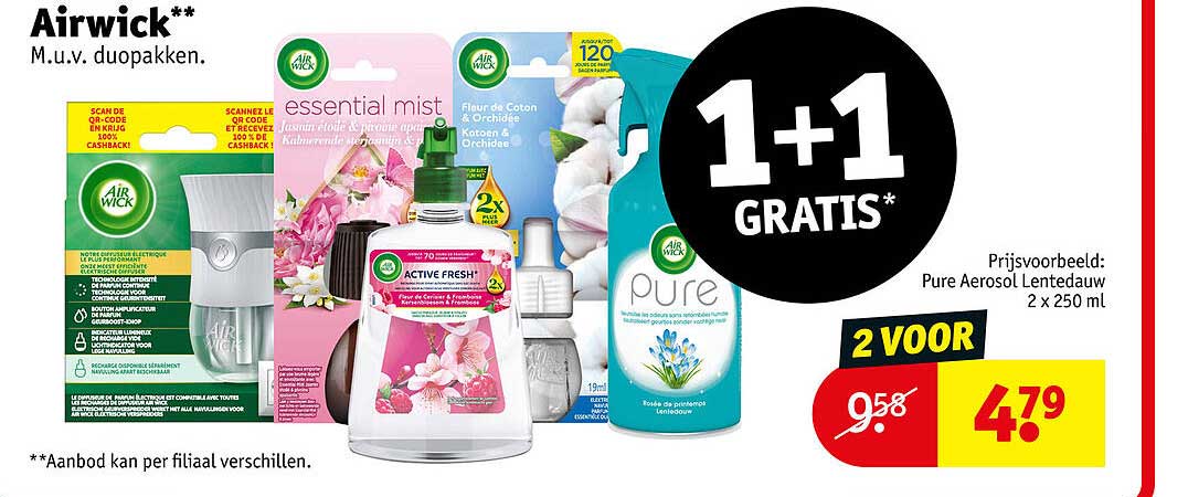 Airwick** M.u.v. duopakken. 1+1 GRATIS*