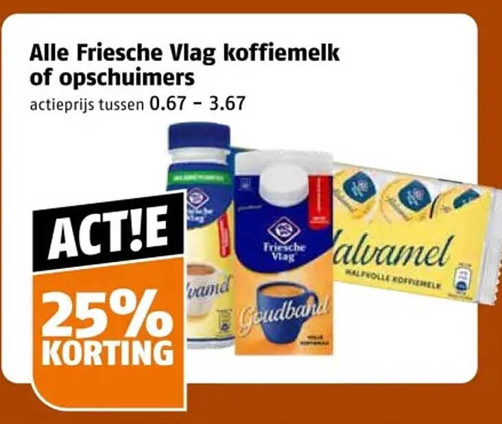 Alle Friesche Vlag koffiemelk of opschuimers 25% KORTING