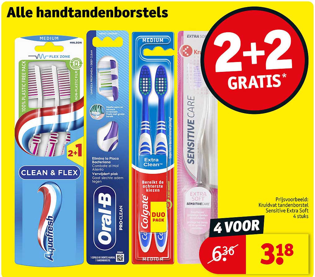 Alle handtandenborstels 2+2 gratis