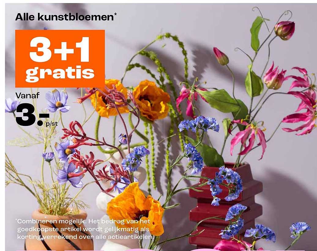 Alle kunstbloemen* 3+1 gratis