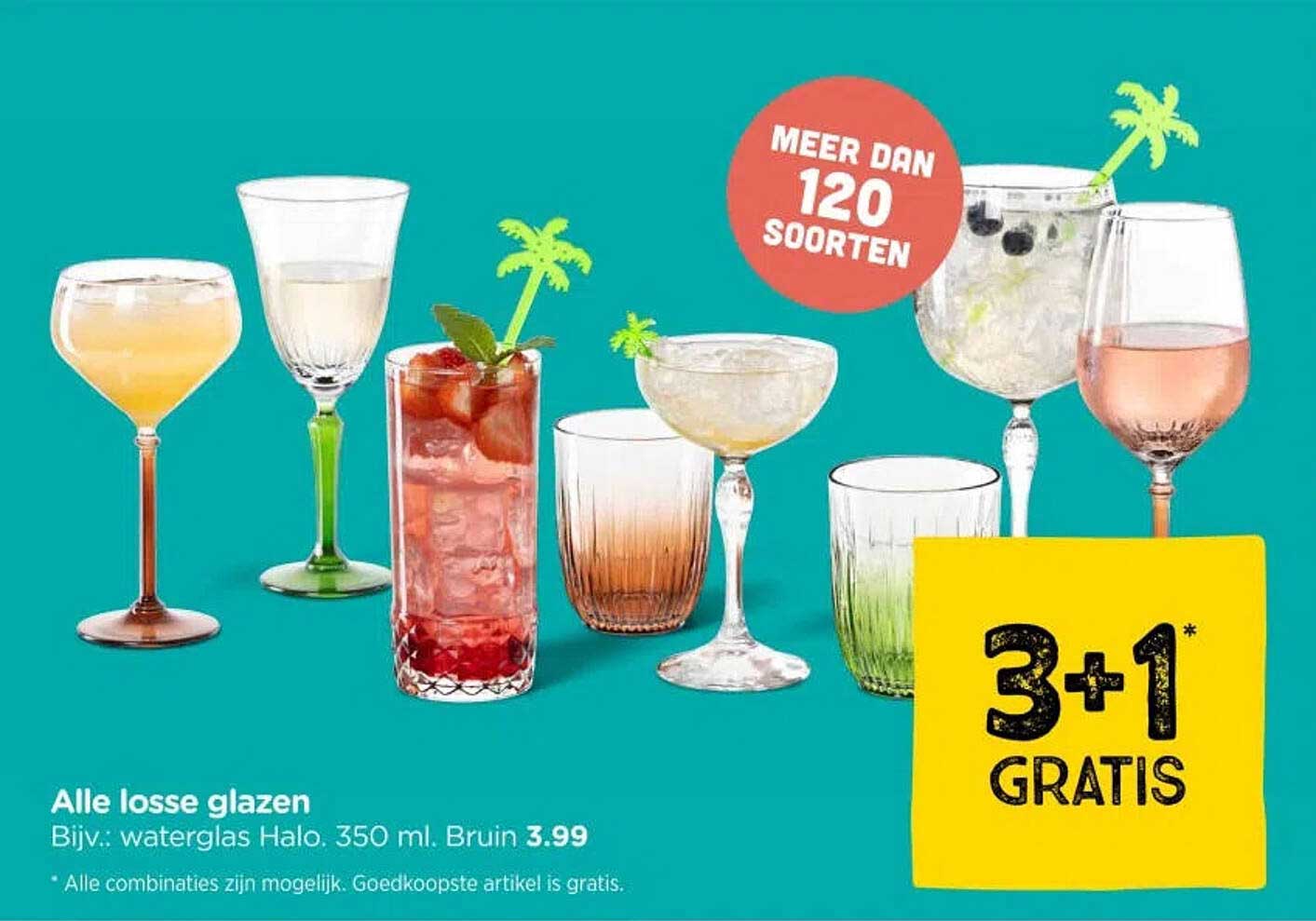 Alle losse glazen 3+1 gratis