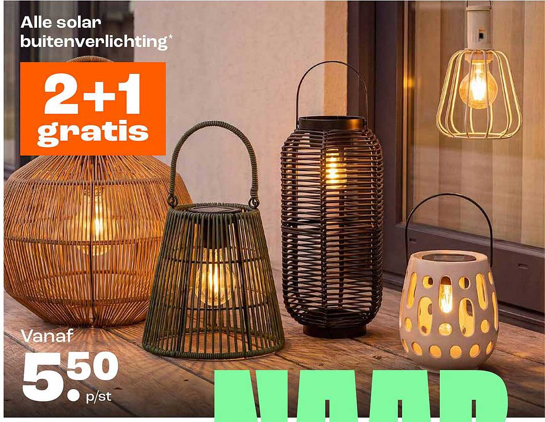 Alle solar buitenverlichting* 2+1 gratis