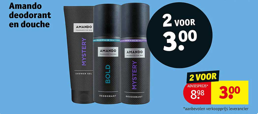 Amando deodorant en douche 2 voor 3.00
