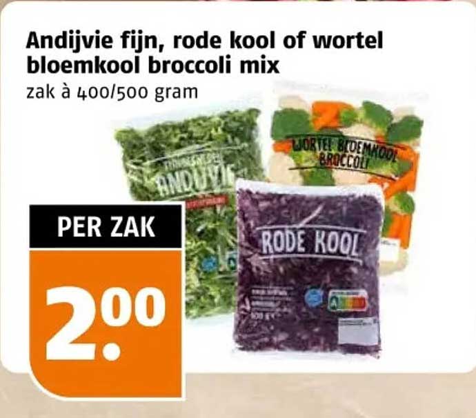 Andijvie fijn, rode kool of wortel bloemkool broccoli mix