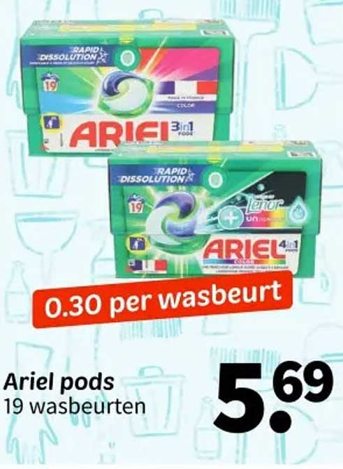 Ariel pods 19 wasbeurten 0.30 per wasbeurt
