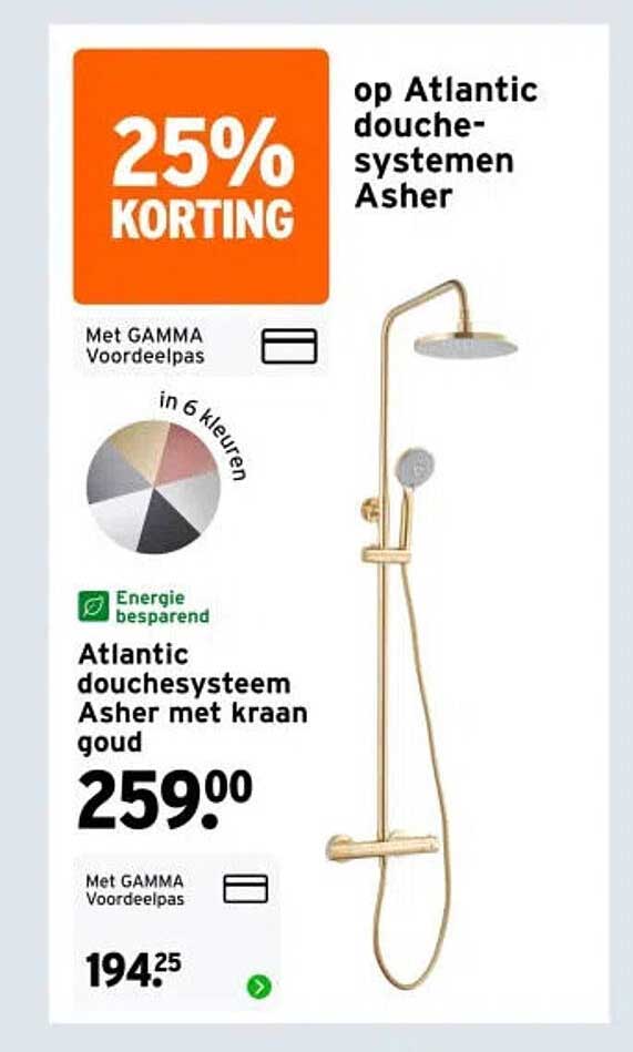 Atlantic douchesysteem Asher met kraan goud