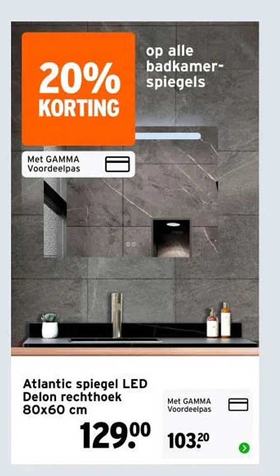 Atlantic spiegel LED Delon rechthoek 80x60 cm 20% korting op alle badkamerspiegels