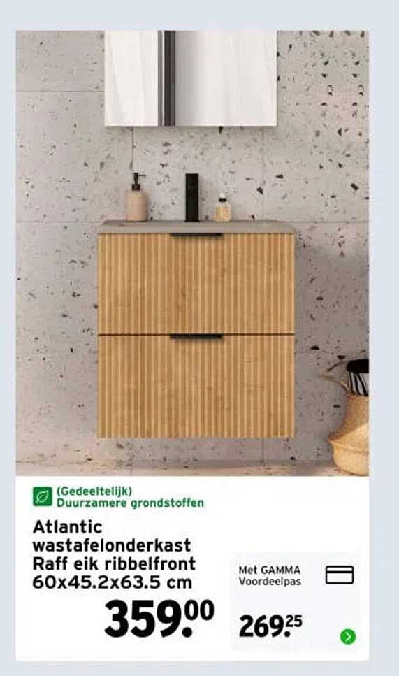 Atlantic wastafelonderkast Raff eik ribbelfront 60x45.2x63.5 cm