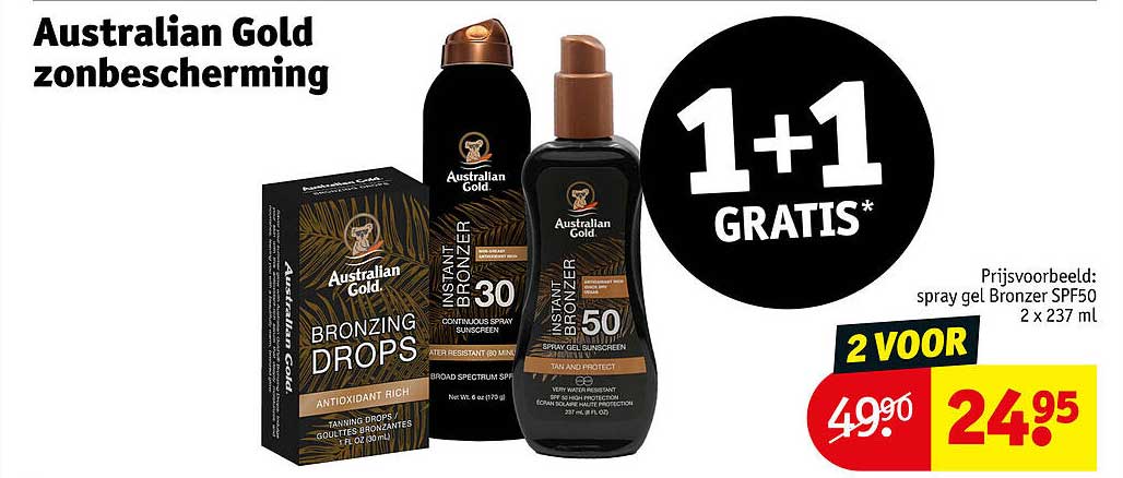 Australian Gold zonbescherming 1+1 GRATIS*