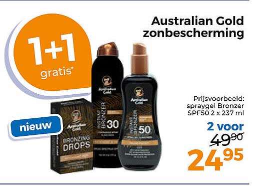 Australian Gold zonbescherming 1+1 gratis