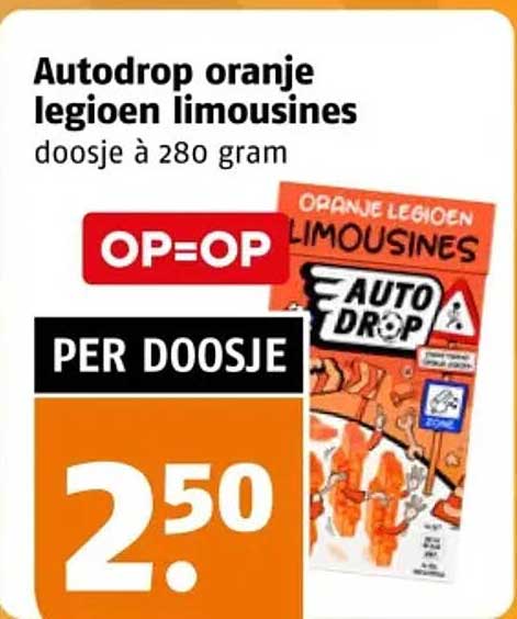 Autodrop oranje legoen limousines doositje à 280 gram OP=OP PER DOOSJE