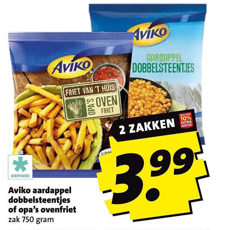 Aviko aardappel dobbelsteentjes of opa’s ovenfriet zak 750 gram