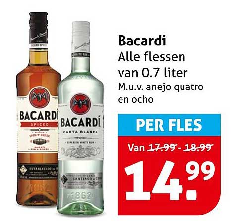 Bacardi Alle flessen van 0.7 liter M.u.v. anejo quatro en ocho PER FLES