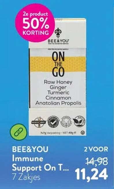 BEE&YOU Immune Support On T... 7 Zakjes 2 voor 14,98 11,24 2e product 50% korting