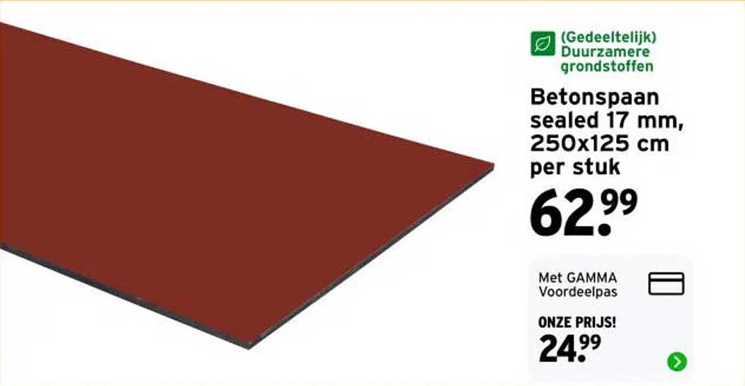 Betonspaan sealed 17 mm, 250x125 cm per stuk