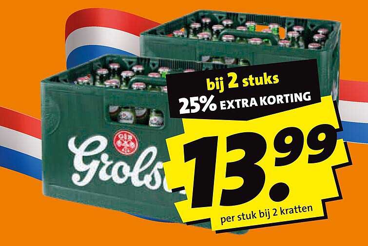 bij 2 stuks 25% extra korting 13.99 per stuk bij 2 kratten