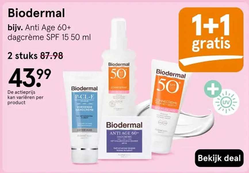Biodermal bijv. Anti Age 60+ dagcrème SPF 15 50 ml 1+1 gratis